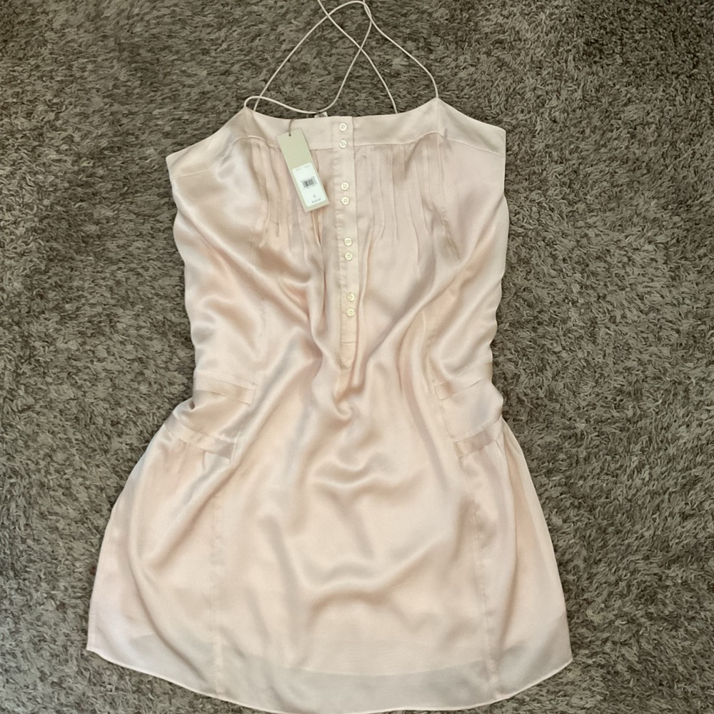 Blush Pink Satin Button-Up Dress Banana Republic